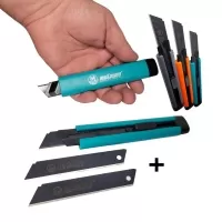 Нож канцелярский усиленный 18 мм + 2 лезвия 0.6 мм, с фиксатором , "MAXIMUM" MX 13278